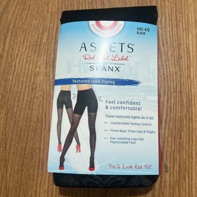 NWT Assets by Spanx Textured Lace Zigzag Shaping Tights Black Size 4/D Reg. $22